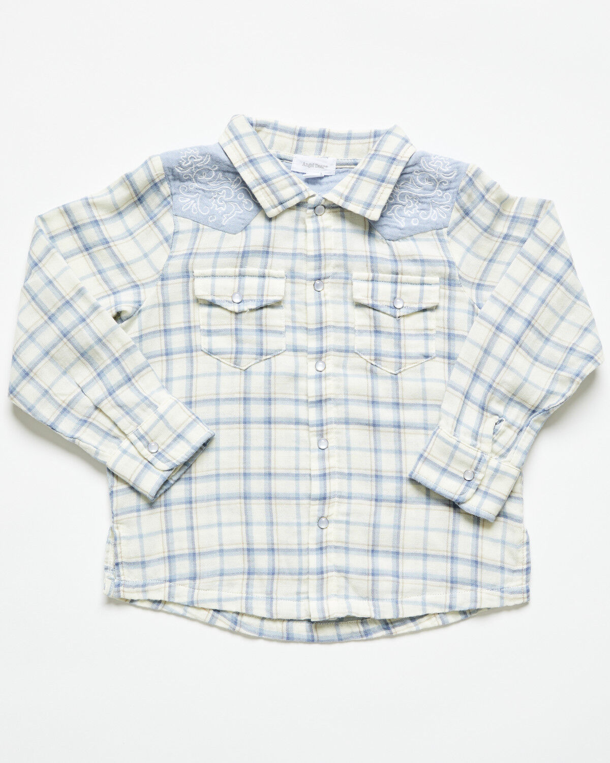 Image #1 - Angel Dear Toddler Boys' Plaid Print Long Sleeve Pearl Snap Western Shirt, Blue, hi-res