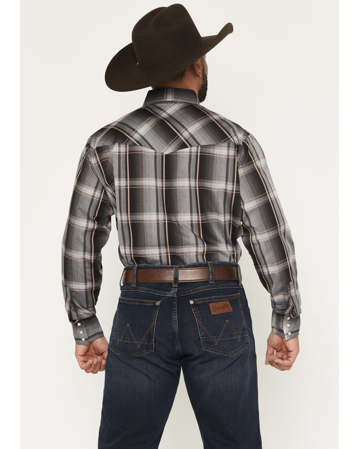 Image #4 - Ely Walker Men's Plaid Print Long Sleeve Pearl Snap Western Shirt - Tall, Black, hi-res