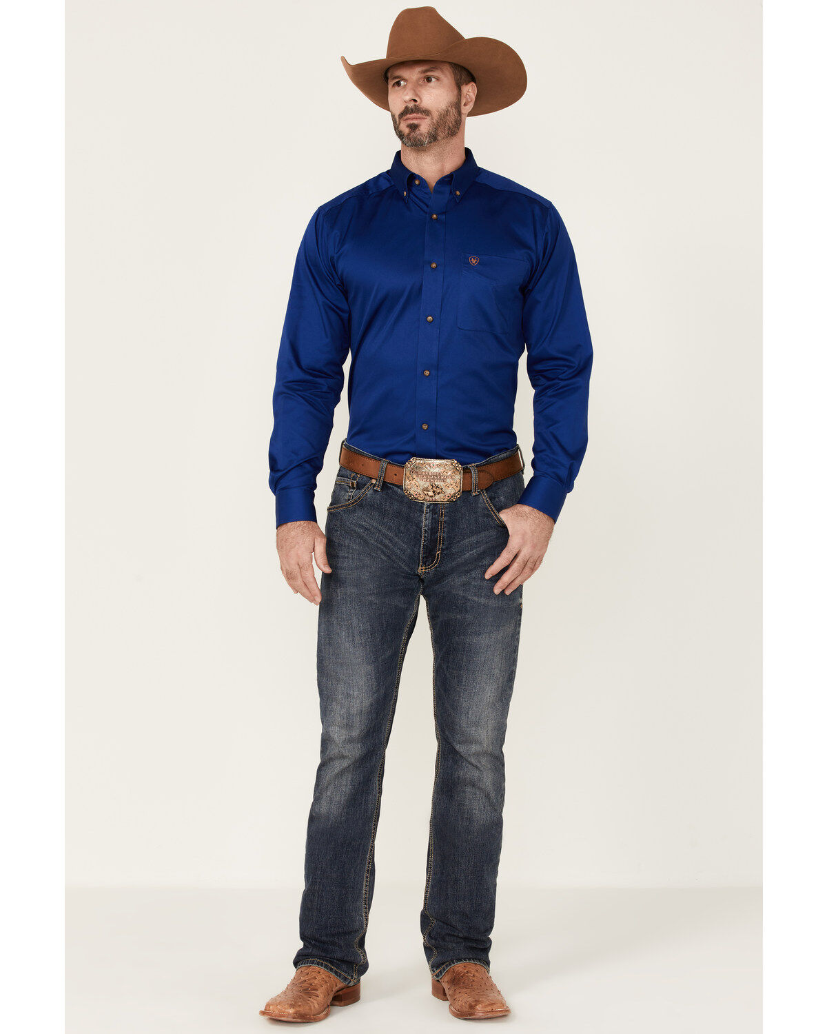 Image #2 - Ariat Men's Solid Royal Blue Twill Fitted Long Sleeve Button-Down Western Shirt, Royal Blue, hi-res