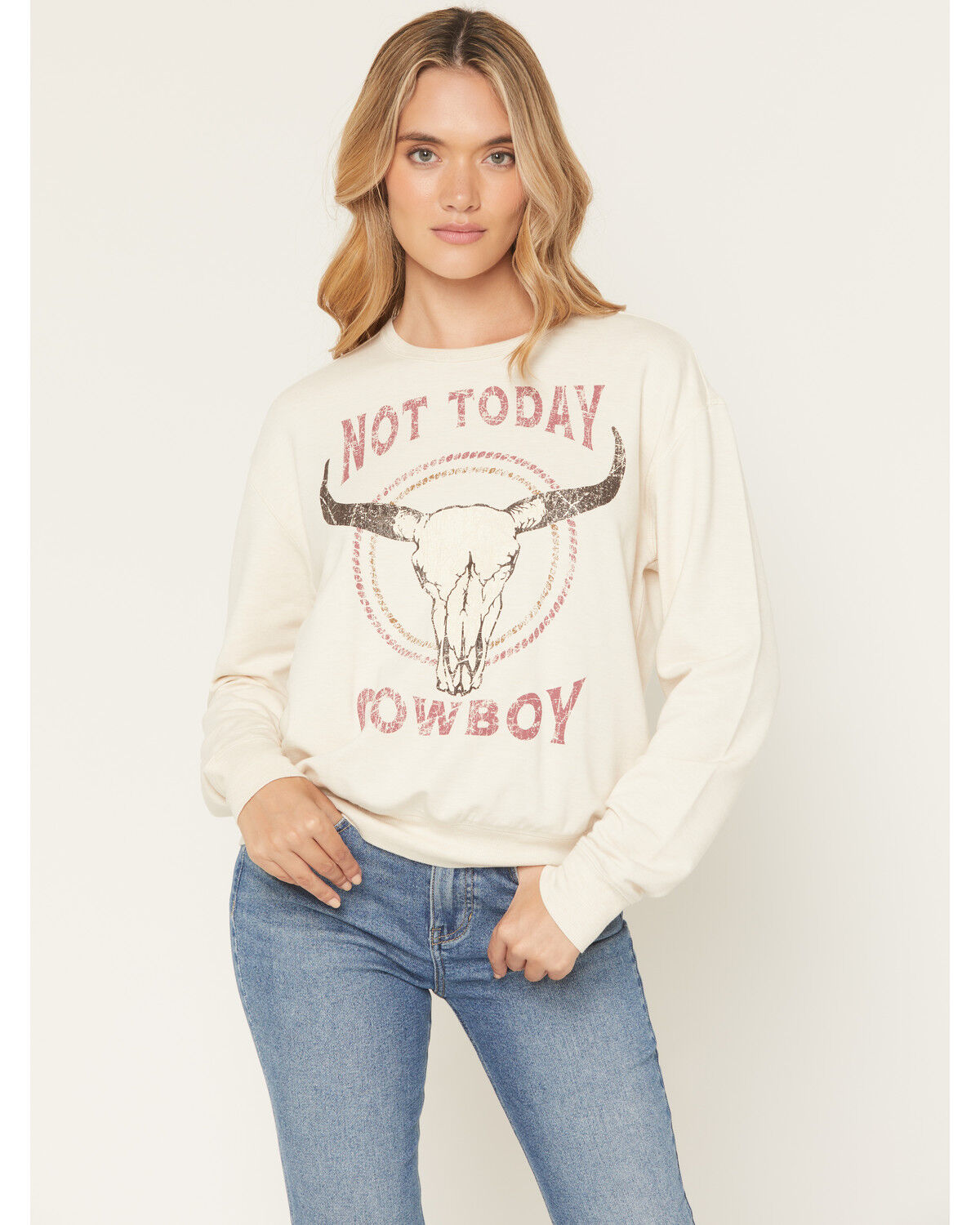Image #1 - Idyllwind Women's Not Today Cowboy Graphic Crewneck Sweatshirt, Cream, hi-res