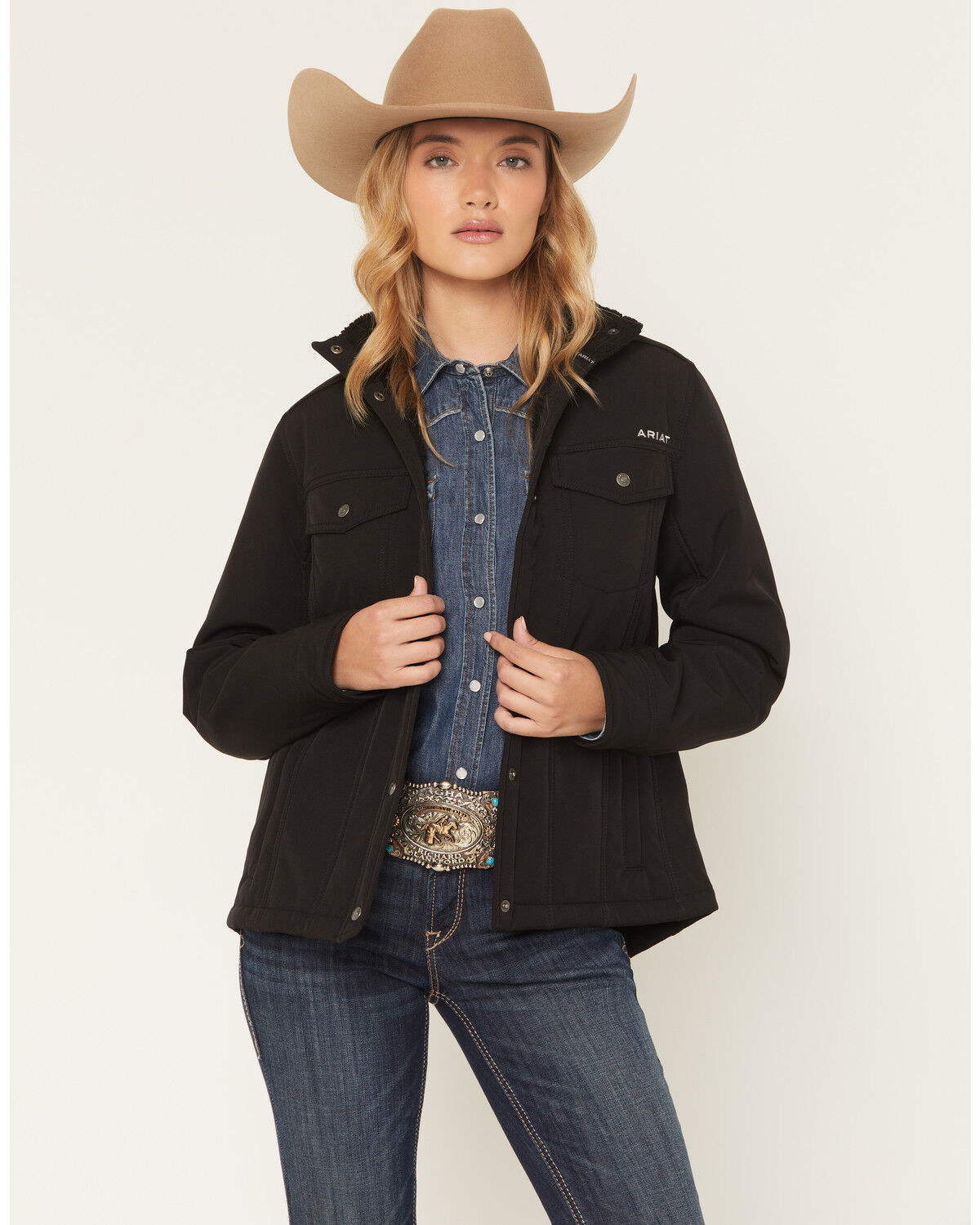 Ariat Women's Berber Back Barn Softshell Jacket, Black, hi-res