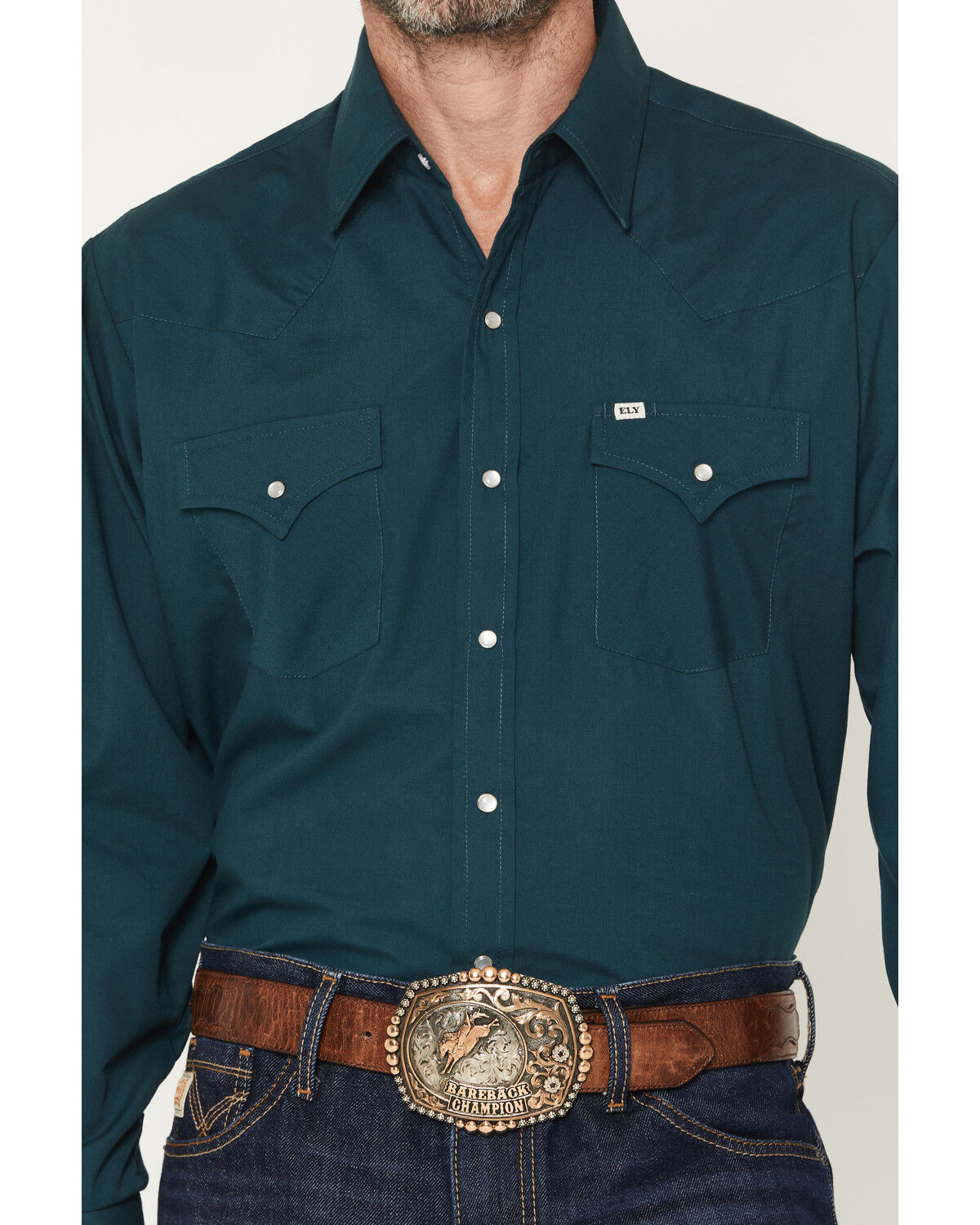 Image #3 - Ely Walker Men's Solid Long Sleeve Pearl Snap Western Shirt, Dark Teal, hi-res