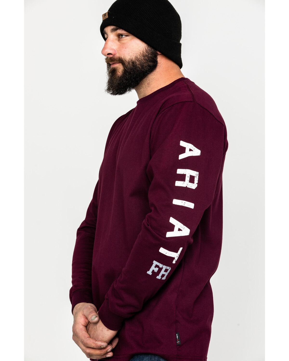 Image #3 - Ariat Men's FR Roughneck Skull Logo Crew Long Sleeve Work T-Shirt, Red, hi-res