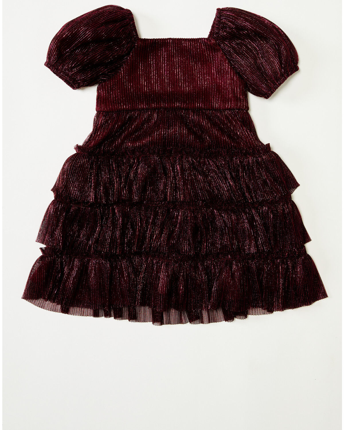 Image #2 - Sugar California Toddler Girls' Lurex Short Puff Sleeve Dress, Burgundy, hi-res