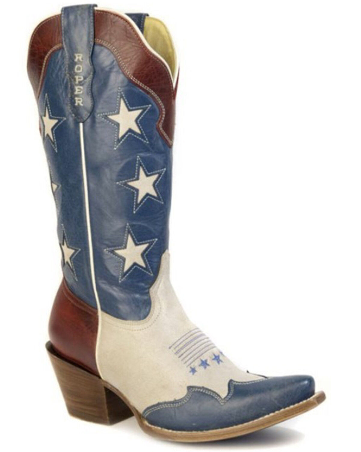 Image #1 - Roper Women's 250 USA Western Boots - Snip Toe, White, hi-res