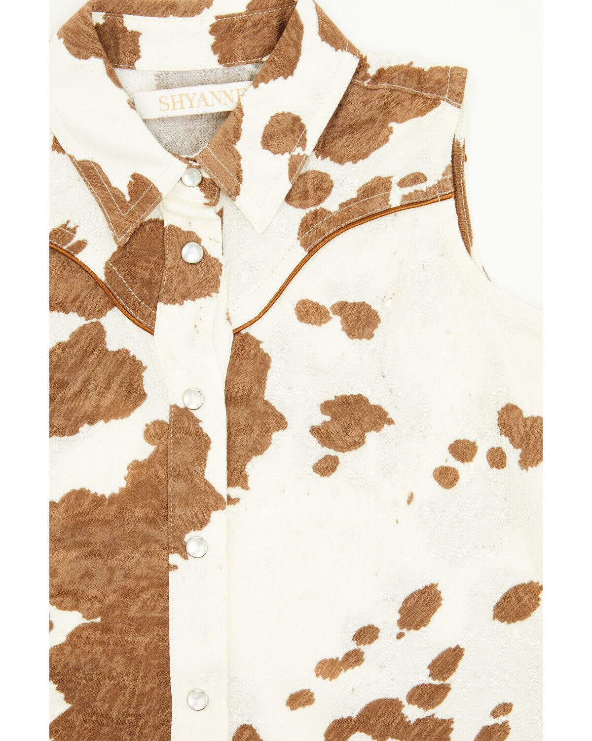 Image #2 - Shyanne Toddler Girls' Cow Print Sleeveless Snap Tie Front Shirt, Coffee, hi-res