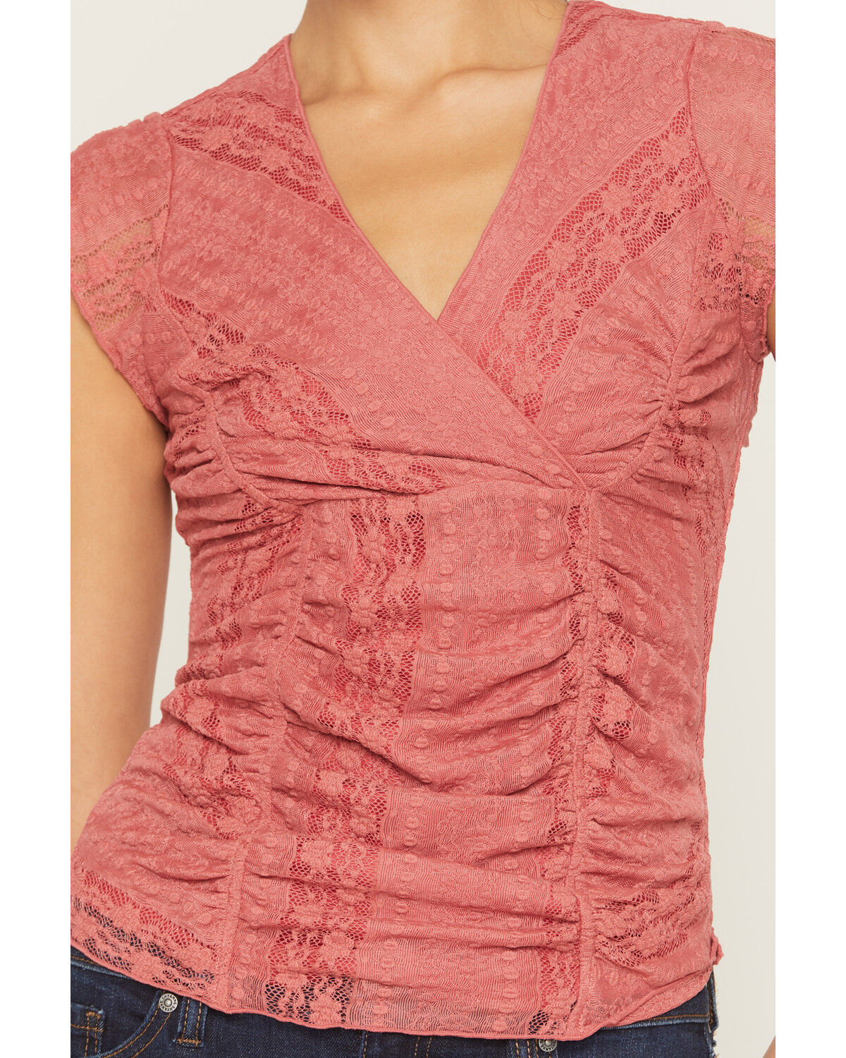 Image #3 - Shyanne Women's Lizlane Lace Short Sleeve Shirt, Dark Pink, hi-res