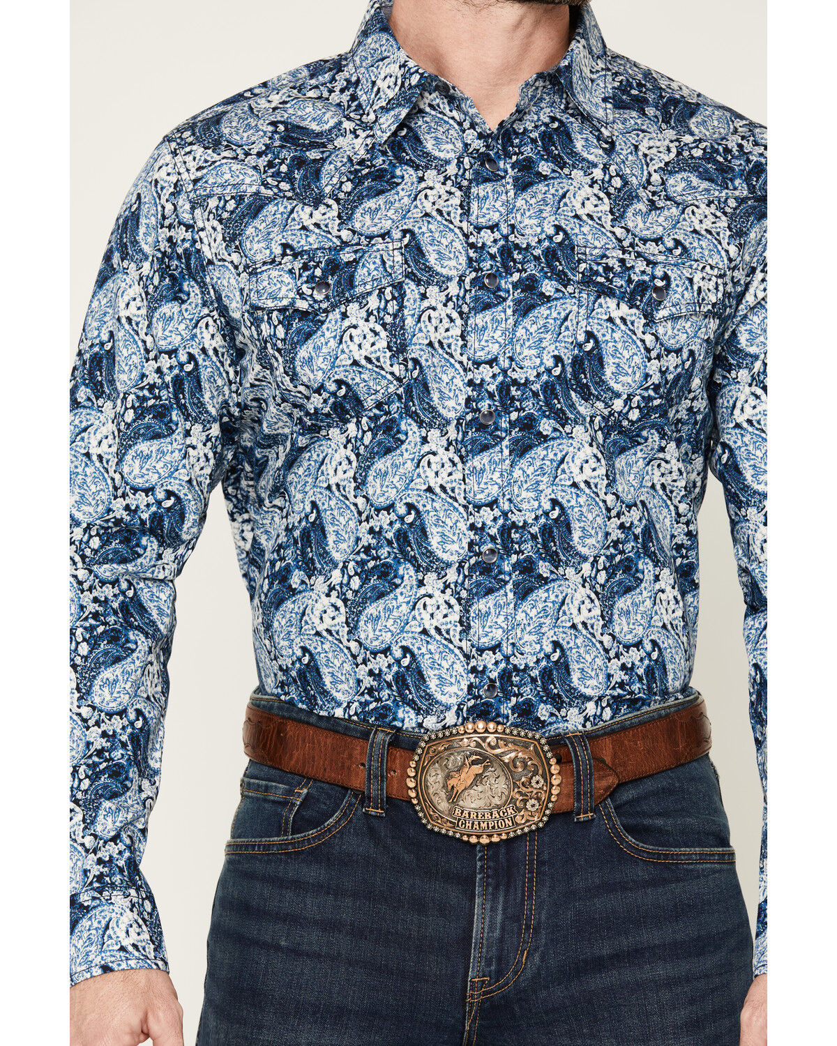 Image #3 - Cody James Men's Escape Route Paisley Print Long Sleeve Snap Western Shirt - Big, Light Blue, hi-res