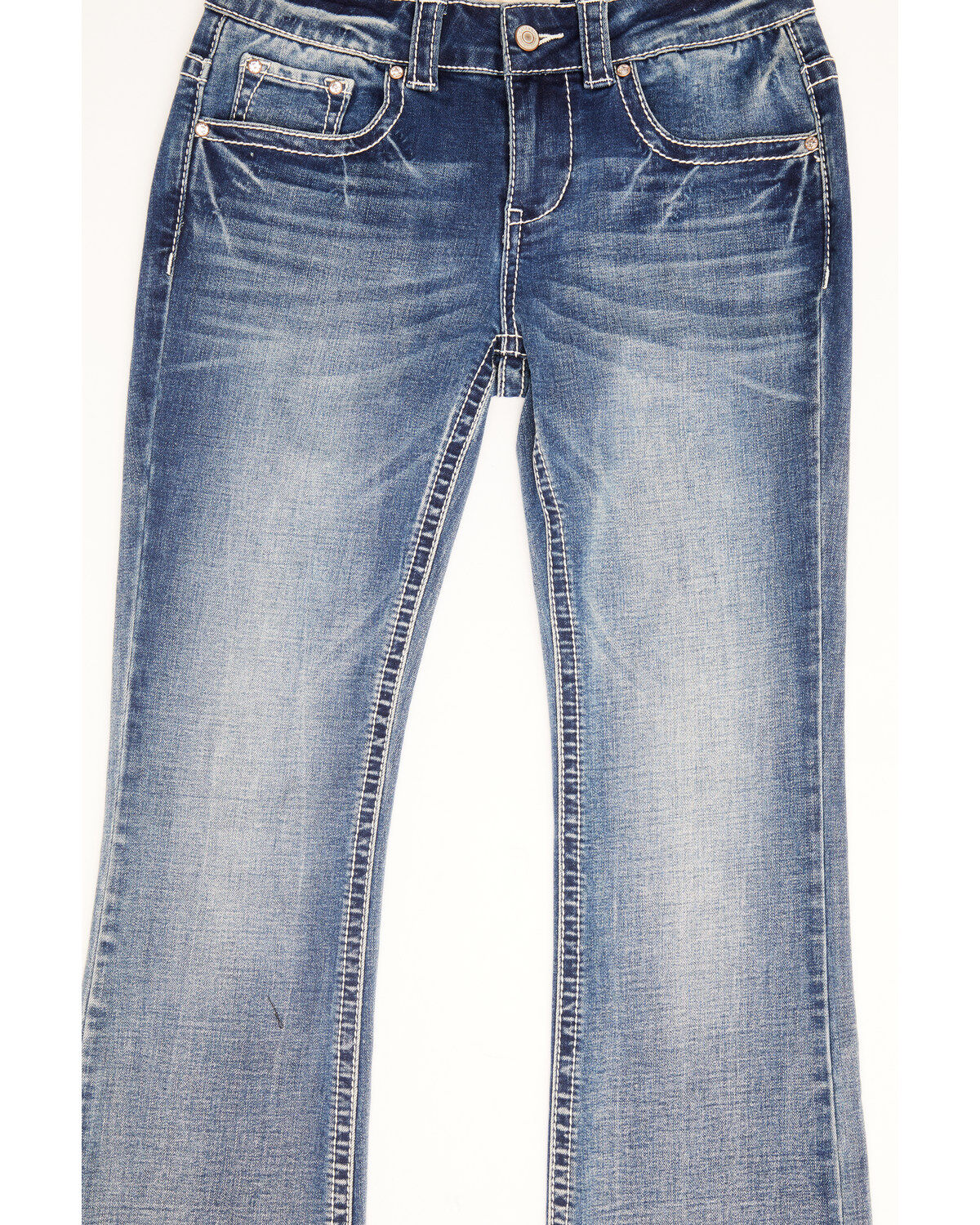 Image #4 - Shyanne Girls' Light Embroidered Faux Flap Pocket Bootcut Jeans, Blue, hi-res