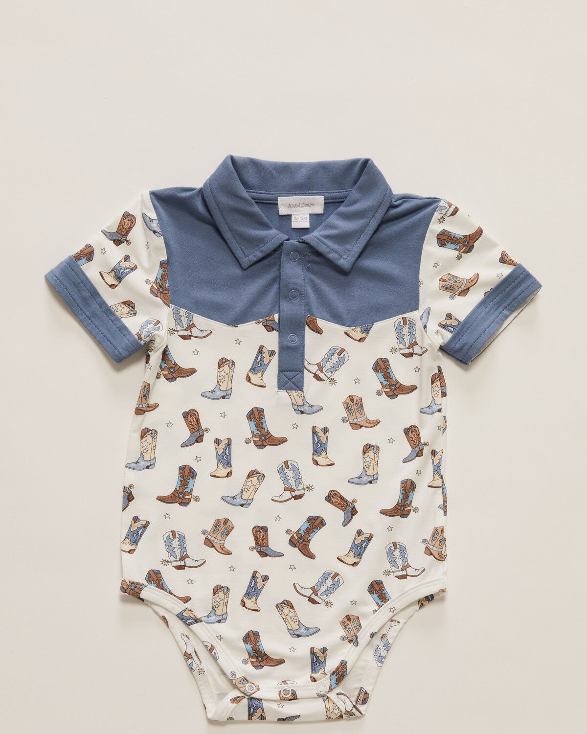 Angel Dear Infant Boys' Cowboy Boots Short Sleeve Onesie, White, hi-res