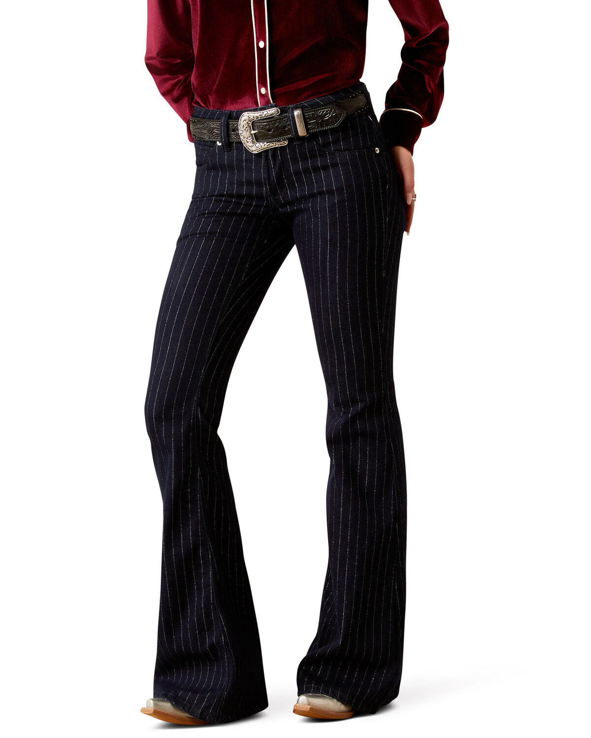 Image #2 - Ariat Women's Jasmine Pinstripe Dark Wash Flare Stretch Denim Jeans - Plus, , hi-res