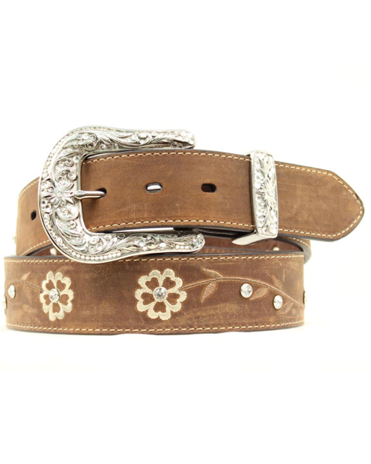 Ariat Women's Floral Rhinestone Concho Belt, Brown, hi-res