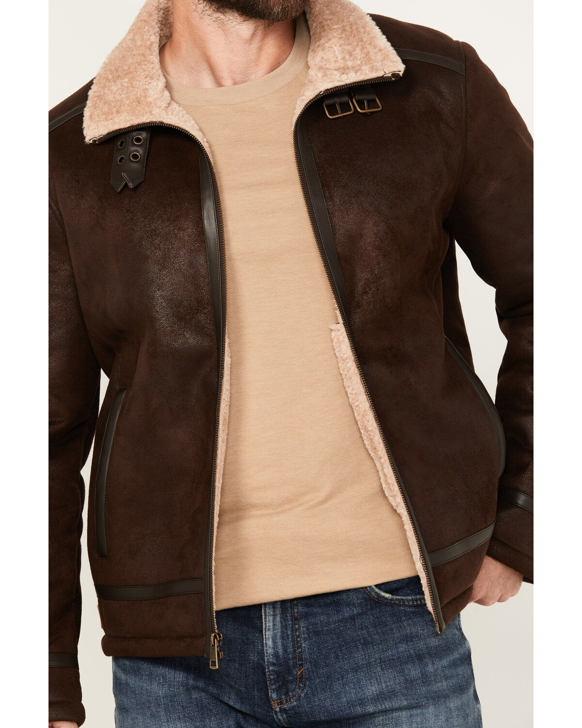Image #3 - Moonshine Spirit&reg; Men's Sherpa Lined Faux Leather Jacket, Dark Brown, hi-res