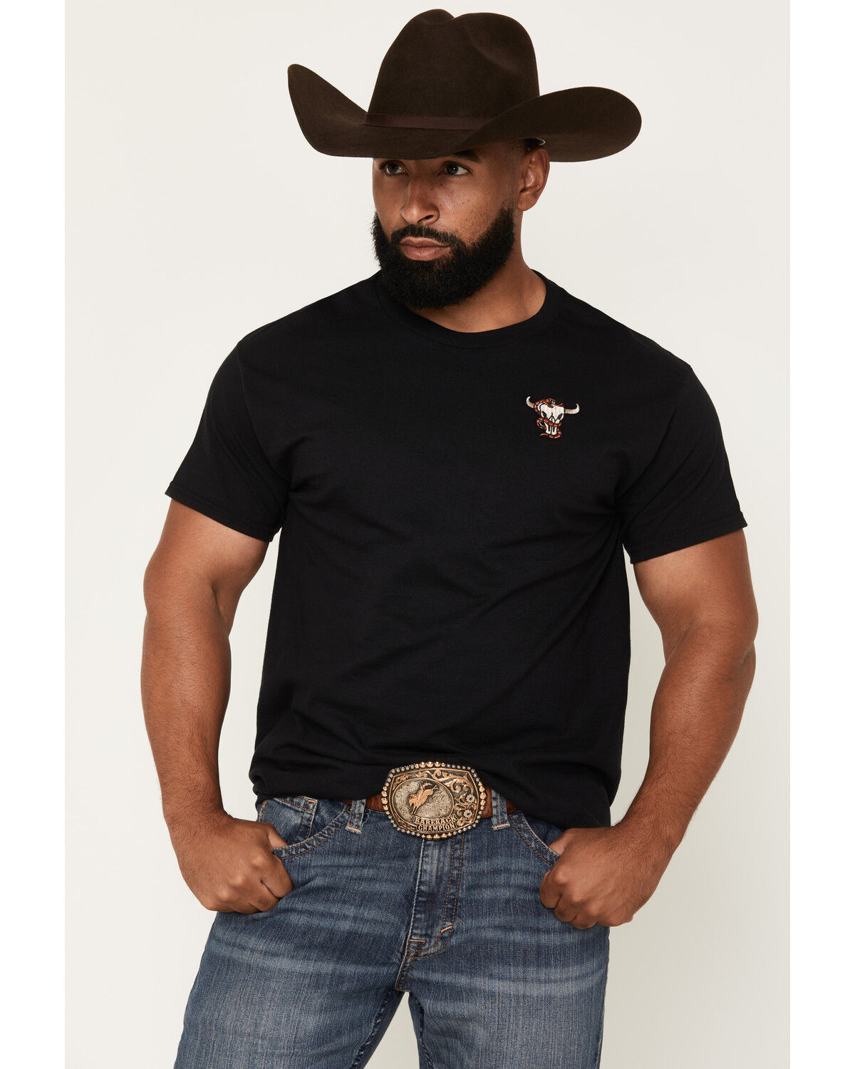 Cody James Men's Skull and Snake Embroidered Short Sleeve Graphic T-Shirt, Black, hi-res