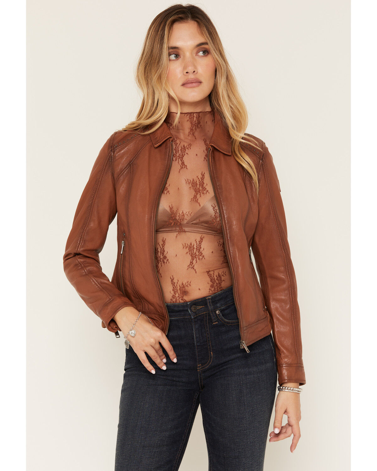 Mauritius Leather Women's Sunny Leather Jacket, Cognac, hi-res