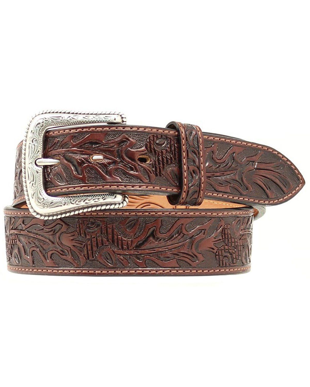 Image #1 - Nocona Tooled Leather Belt, Brown, hi-res