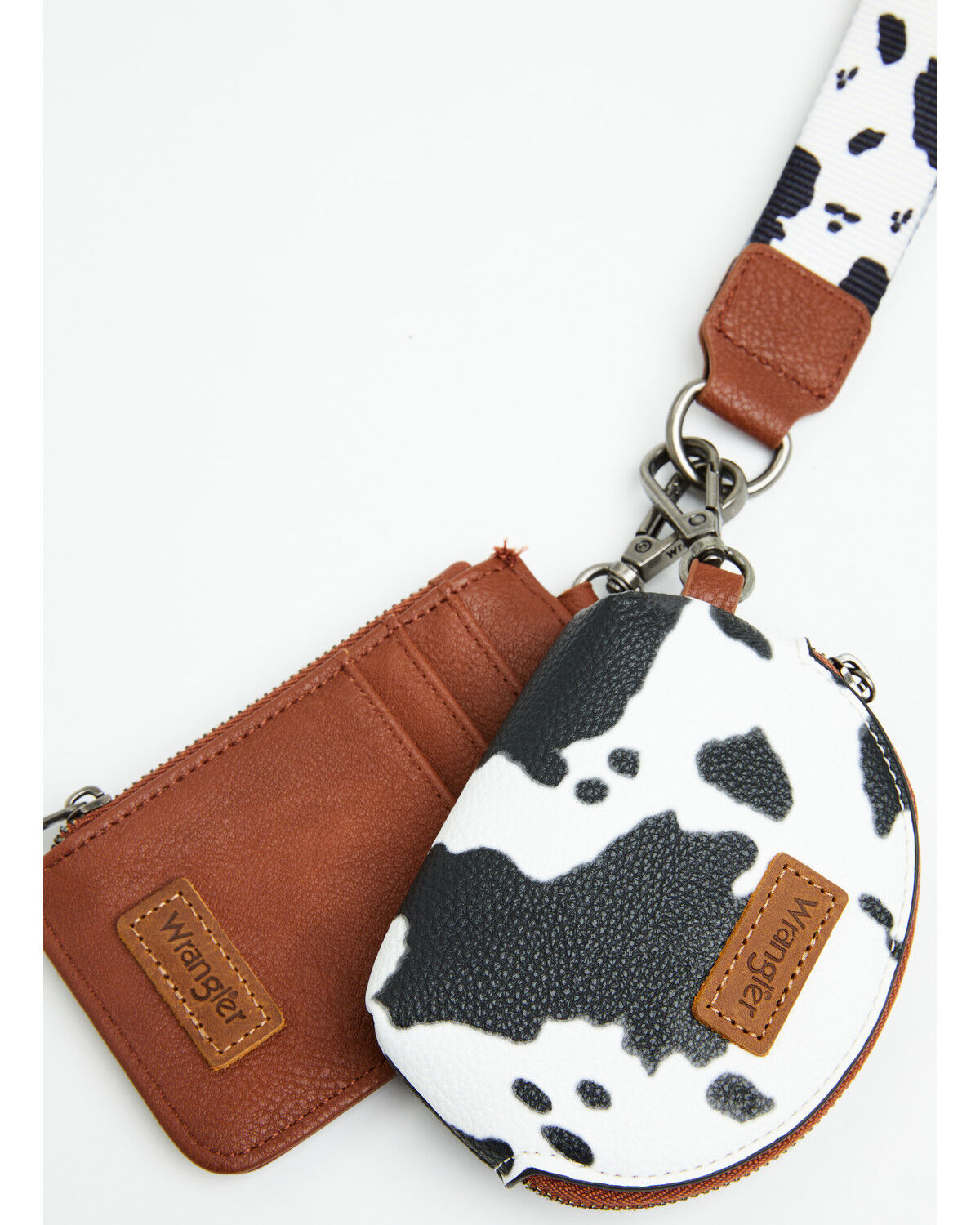 Image #2 - Wrangler Women's Boot Barn Exclusive Daisy Cow Print Dual Pouch Wristlet, Brown, hi-res
