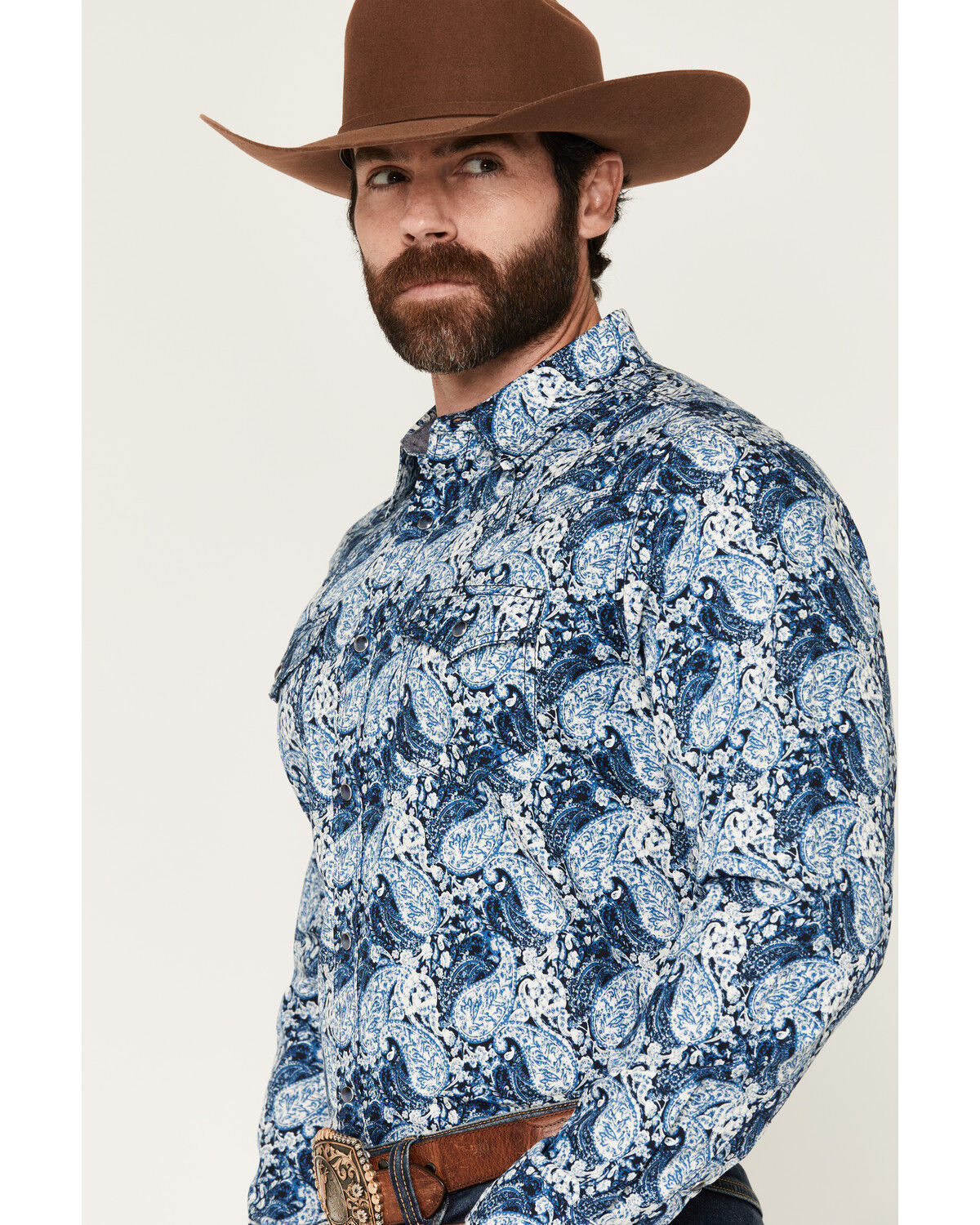 Image #2 - Cody James Men's Escape Route Paisley Print Long Sleeve Snap Western Shirt, Light Blue, hi-res