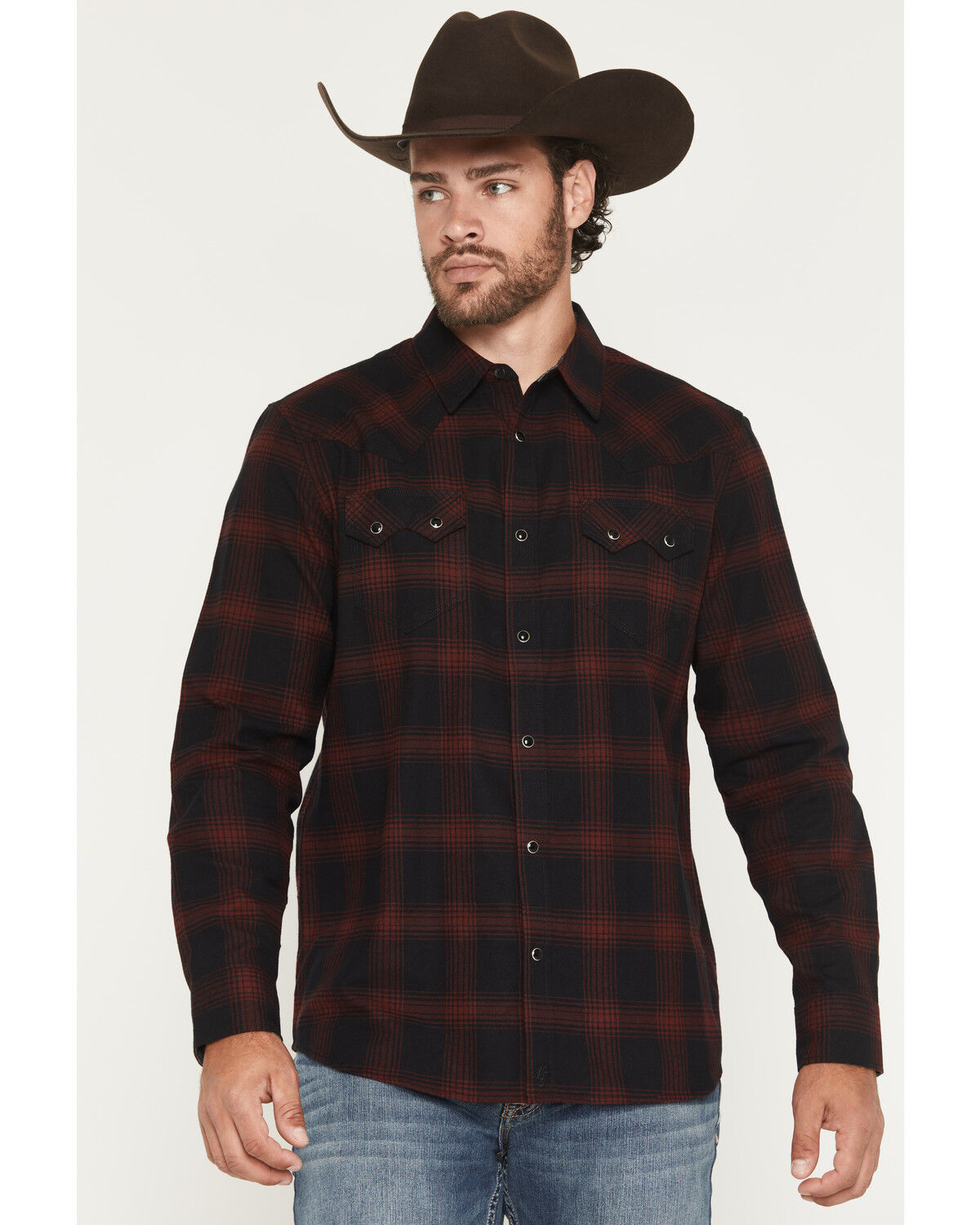 Image #1 - Moonshine Spirit&reg; Men's Hunter Plaid Print Long Sleeve Snap Flannel Shirt, Black, hi-res