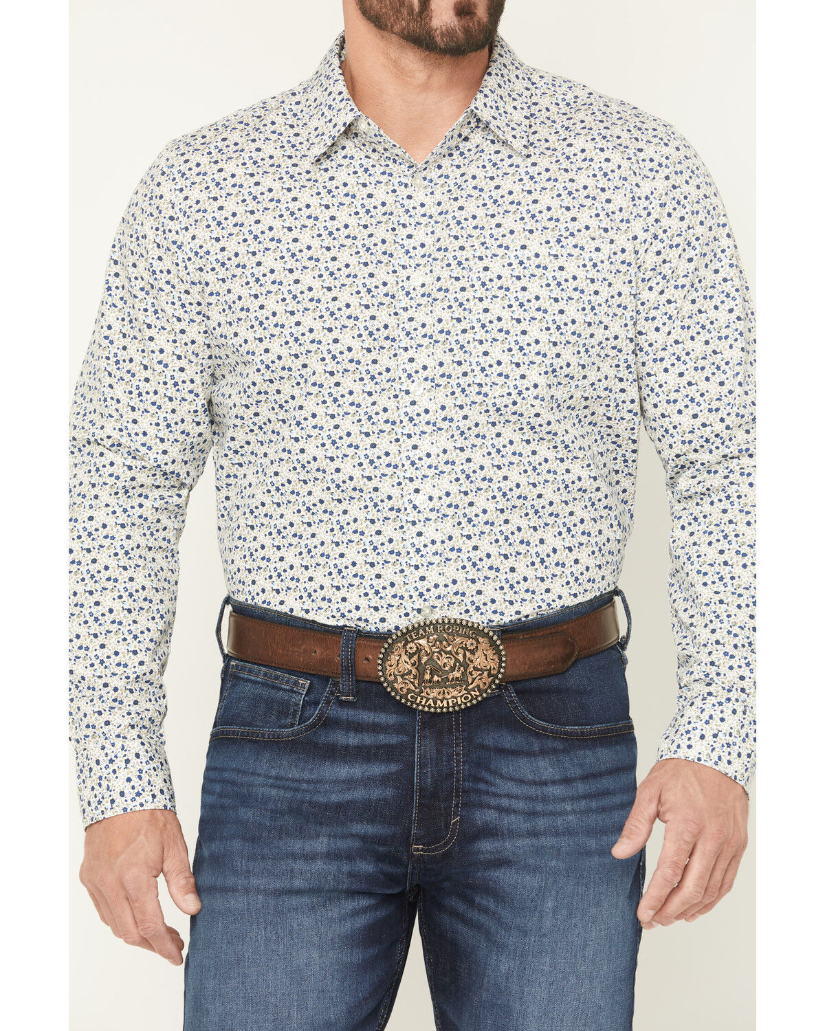 Image #3 - Gibson Trading Co Men's Kick Back Micro Floral Print Long Sleeve Button-Down Stretch Western Shirt - Big, White, hi-res