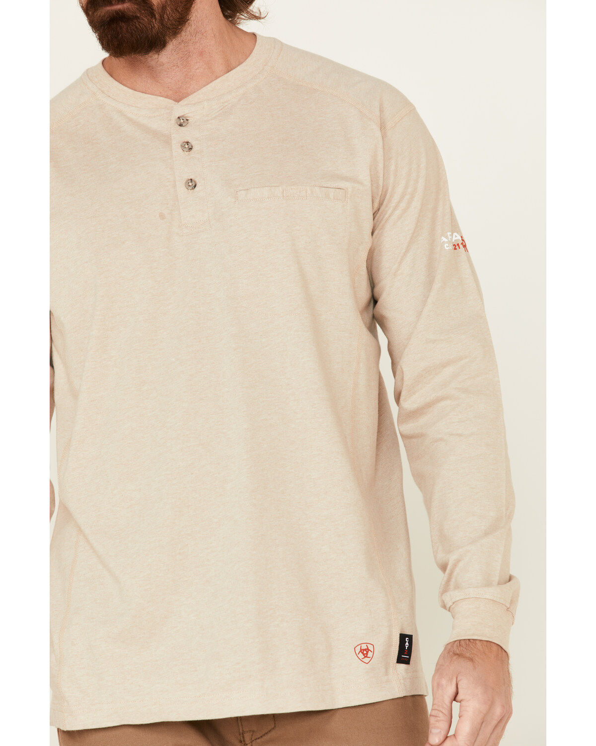 Image #3 - Ariat Men's FR Air Long Sleeve Work Long Sleeve Henley Shirt, Sand, hi-res