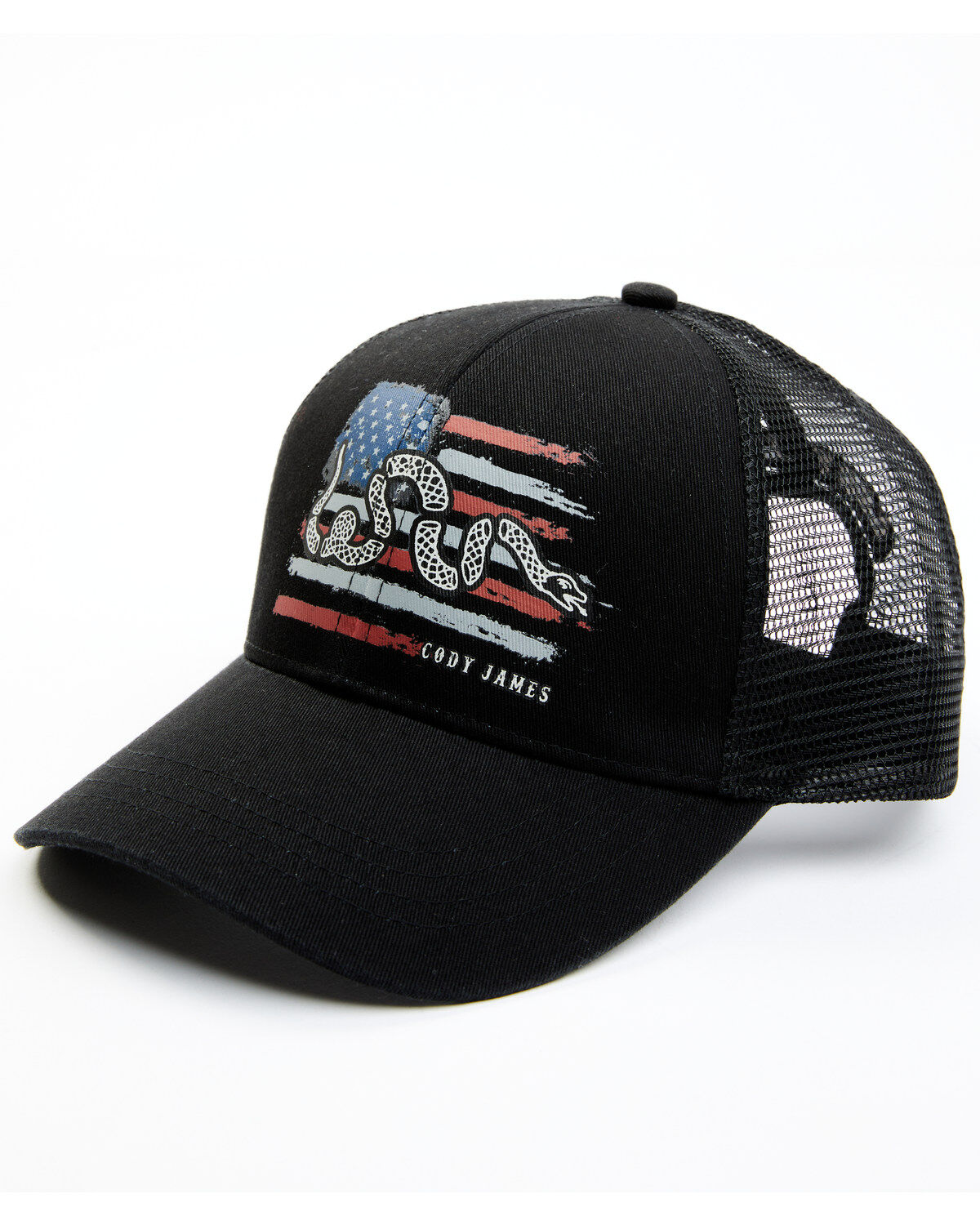 Image #1 - Cody James Men's Distressed Snake Flag Ball Cap, Black, hi-res