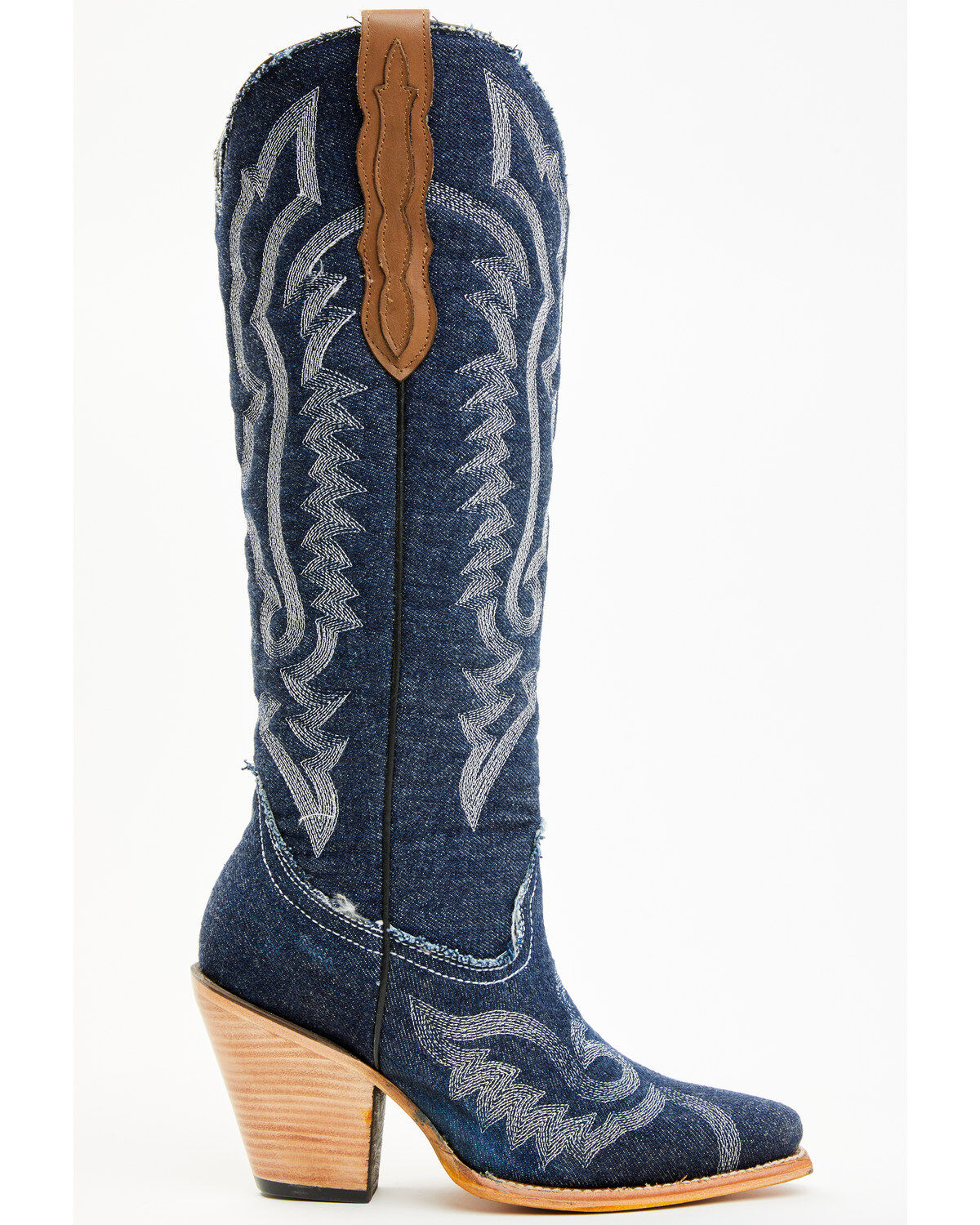 Image #2 - Corral Women's Denim Embroidered Tall Western Boots - Snip Toe, Medium Blue, hi-res