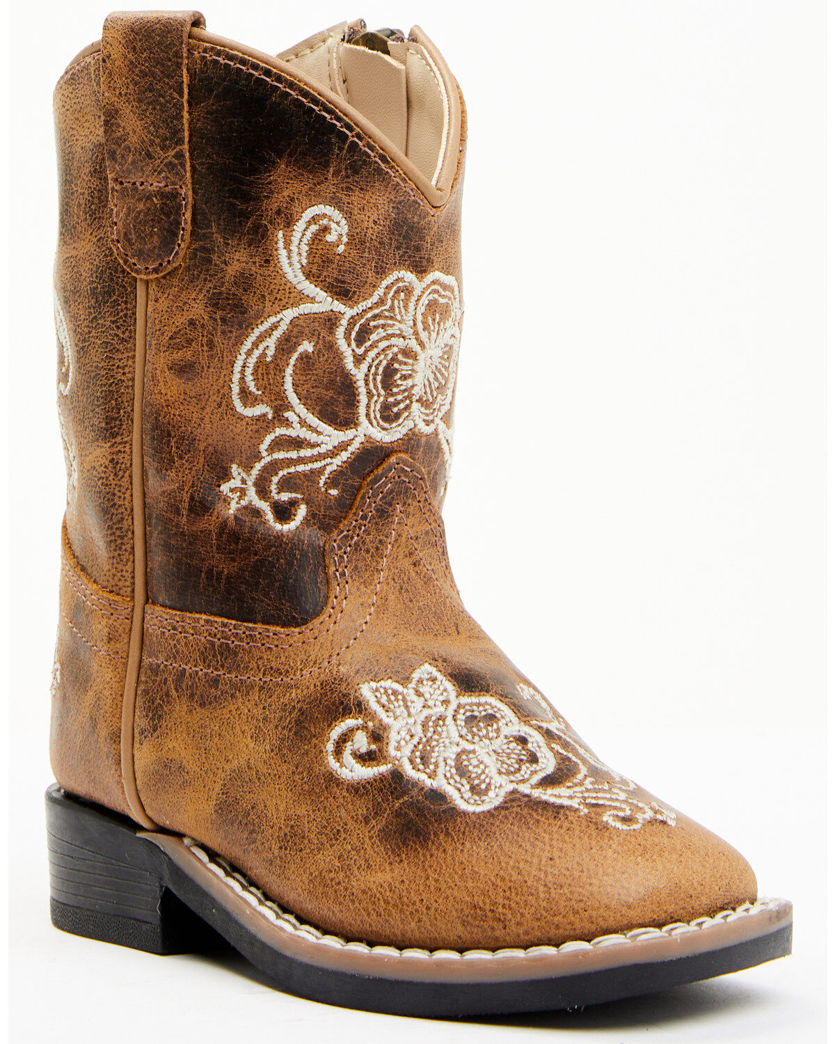 Image #1 - Shyanne Toddler Girls' Little Bitty Lasy Western Boots - Broad Square Toe, Brown, hi-res