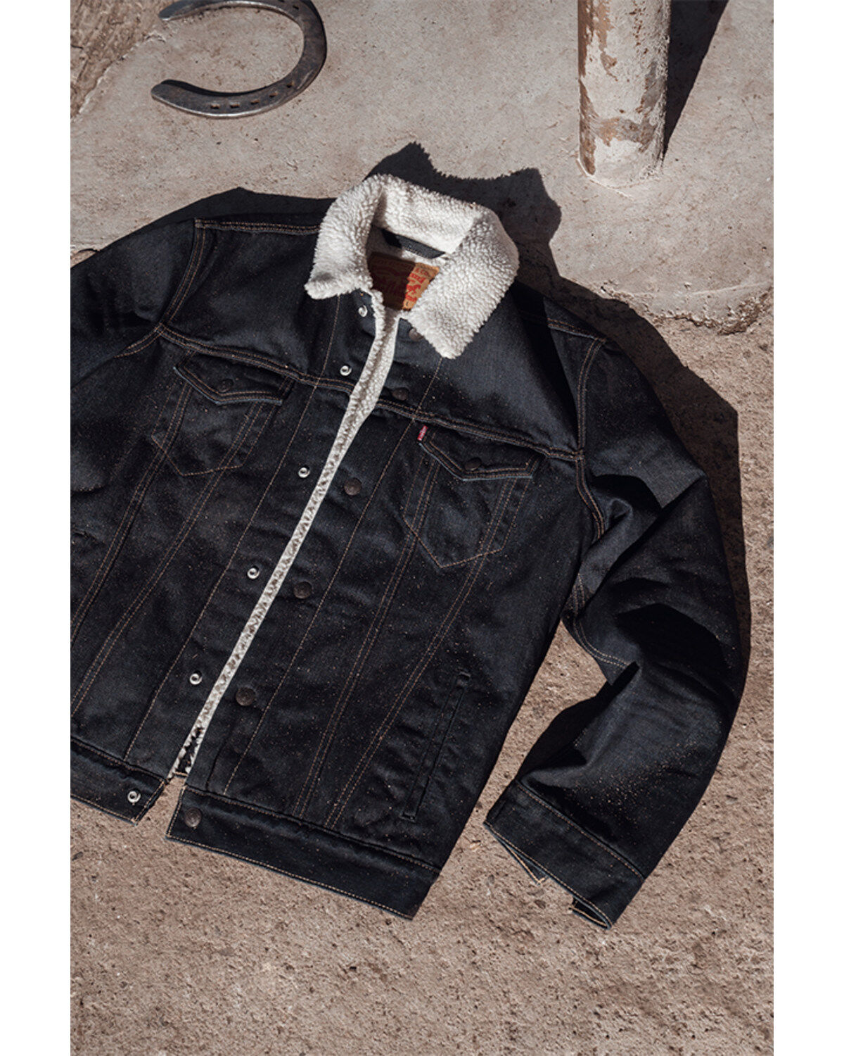 Image #1 - Levi's Men's Juniper Sherpa Lined Trucker Denim Jacket, Dark Blue, hi-res