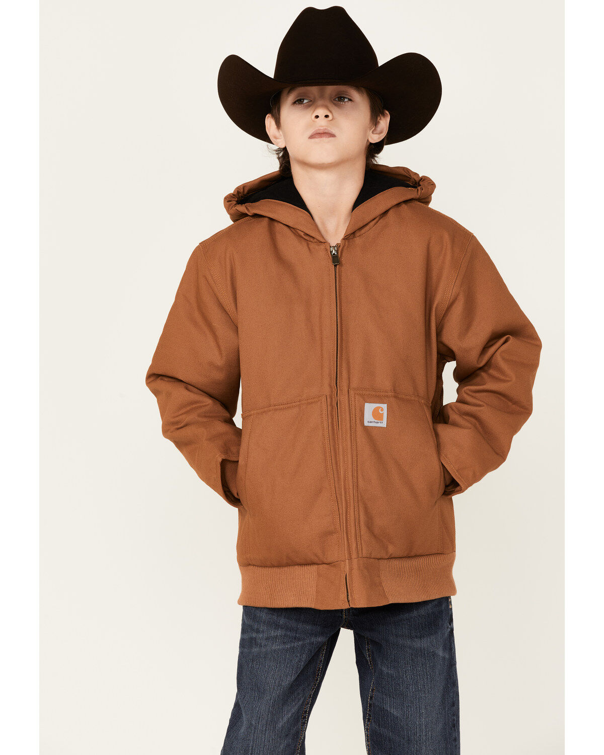 Image #1 - Carhartt Little Boys' Active Flannel Quilt Lined Hooded Jacket, Brown, hi-res