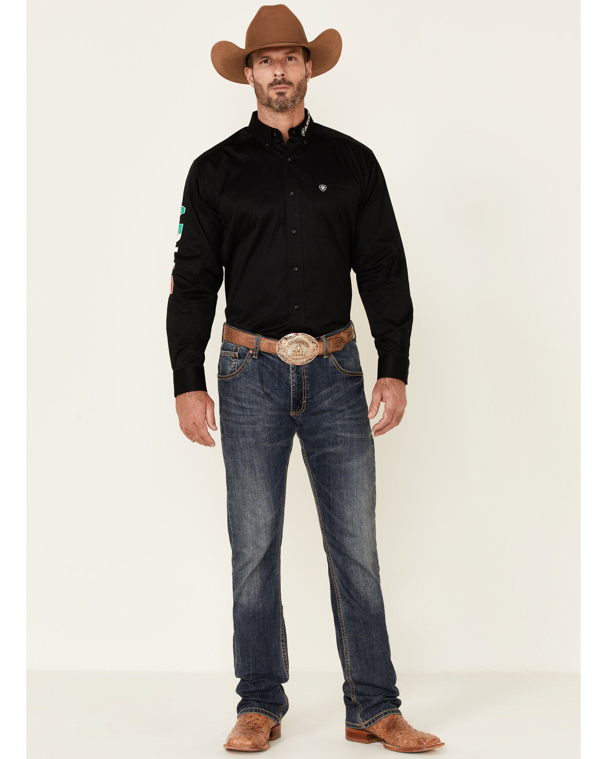 Image #3 - Ariat Men's Solid Team Mexico Logo Long Sleeve Button-Down Western Shirt, Black, hi-res