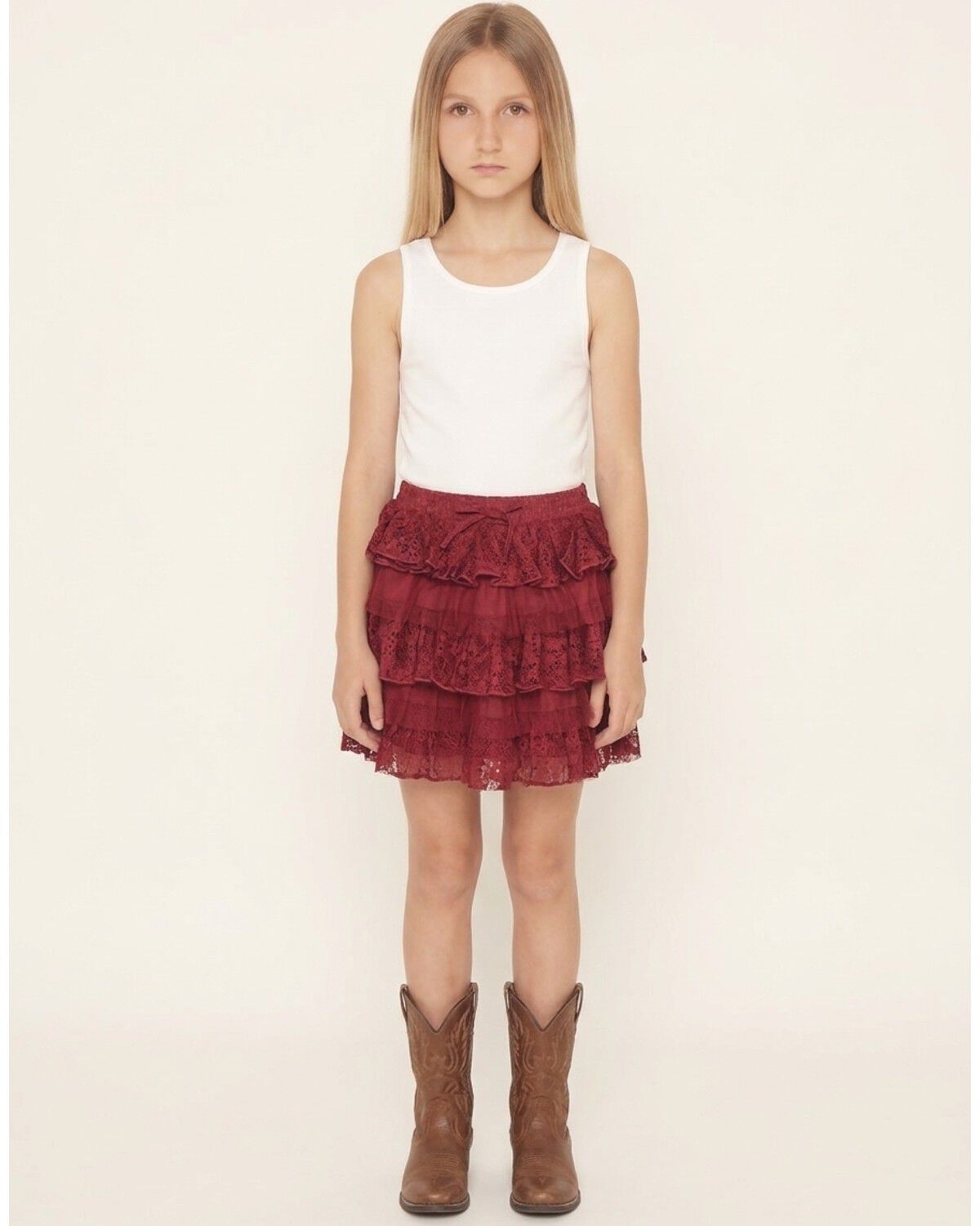 Shyanne Girls' Lace Skirt, Burgundy, hi-res
