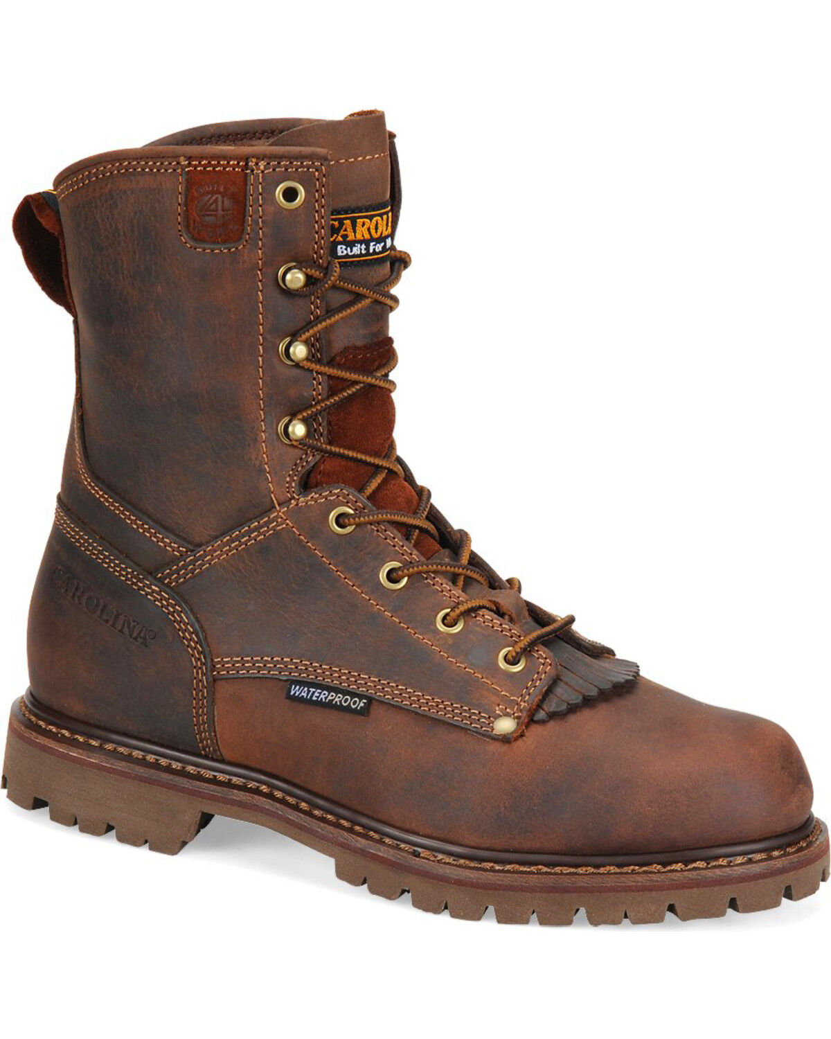 Image #1 - Carolina Men's 8" Waterproof Work Boots - Soft Toe, Brown, hi-res