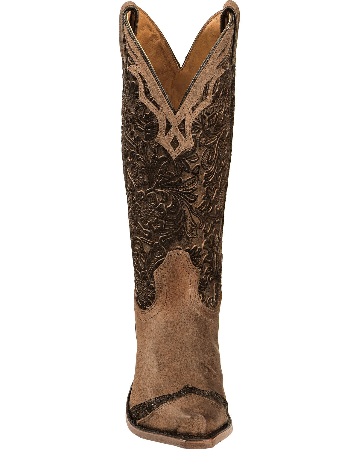 Image #4 - Boulet Women's Fancy Hand Tooled Inlay Western Boots - Snip Toe, Tobacco, hi-res