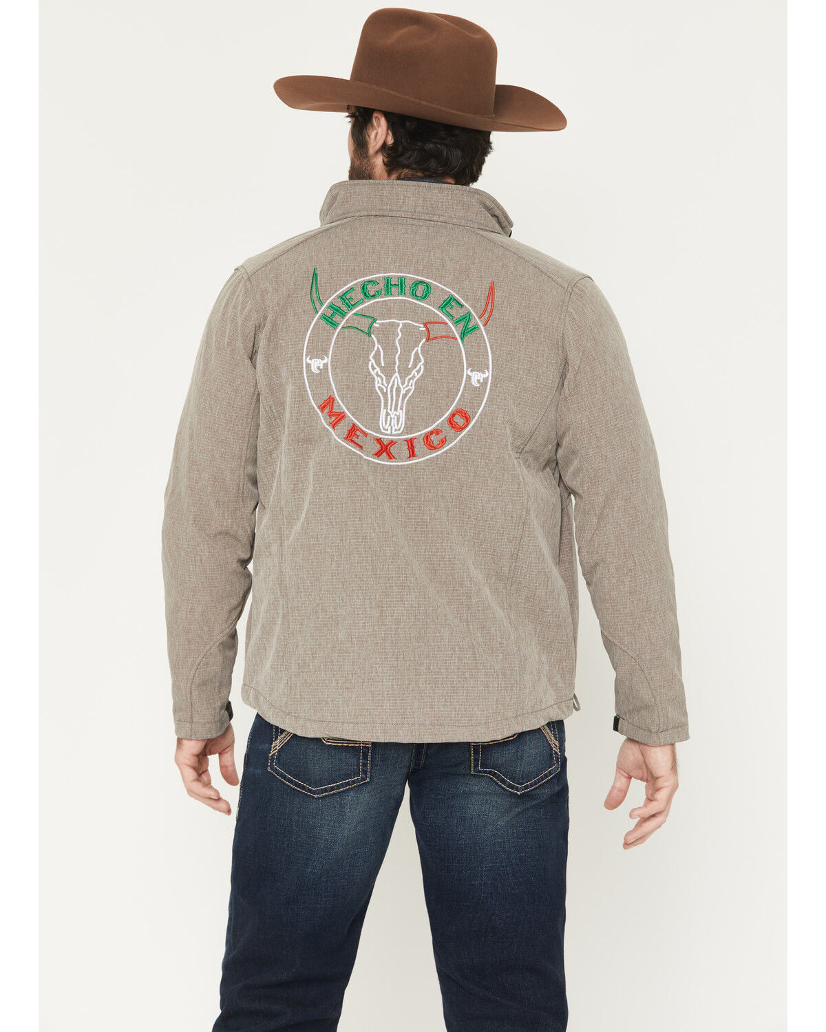 Image #1 - Cowboy Hardware Men's Hecho en Mexico Longhorn Softshell Jacket, Khaki, hi-res