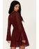 Image #2 - Beyond The Radar Women's Lace Tie Front Mini Dress, Wine, hi-res