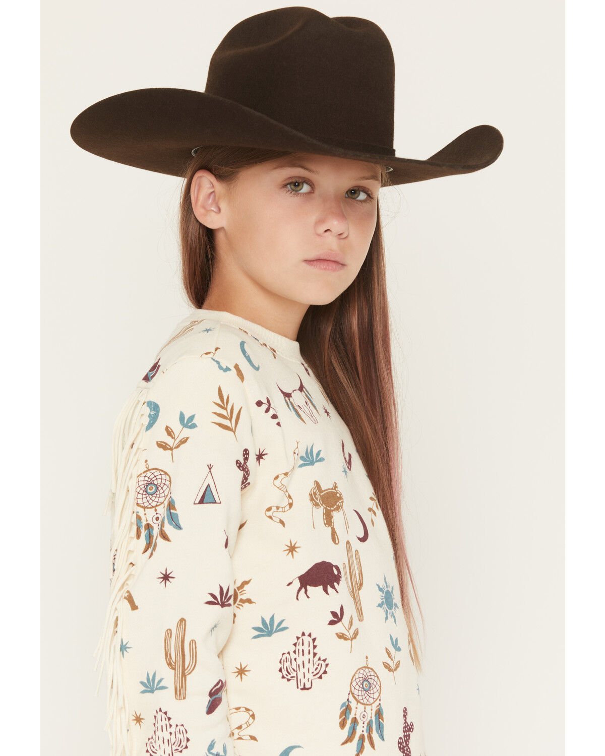 Image #2 - Shyanne Girls' Cassi Conversational Fringe Pullover Sweatshirt, Cream, hi-res