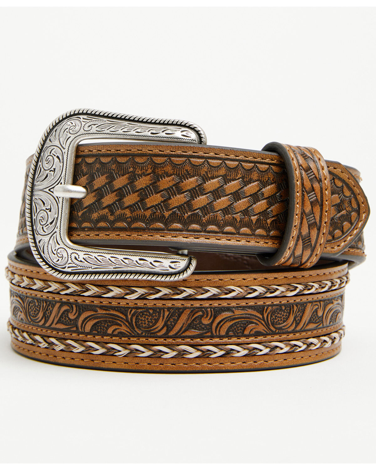 Image #1 - Cody James Boys' Classic Buck Tooled Inlay Belt, Tan, hi-res