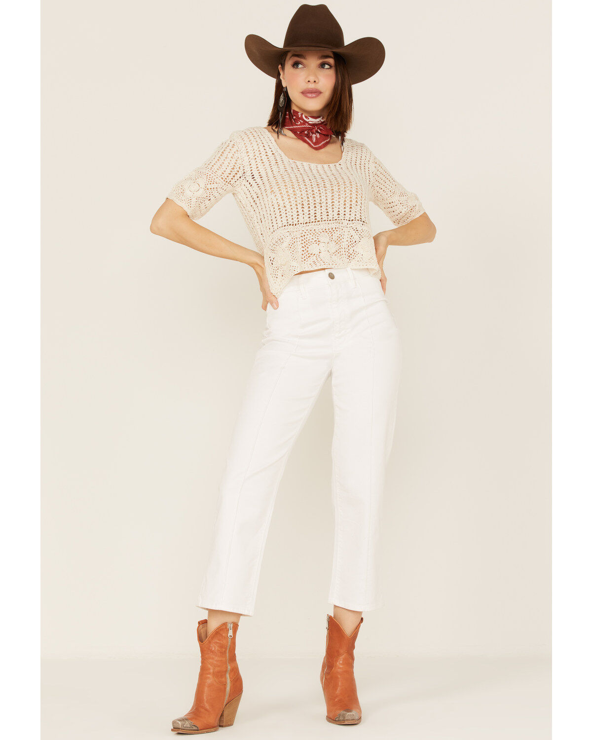 Image #2 - Sadie & Sage Women's Crochet Bestia Peplum Top, Natural, hi-res