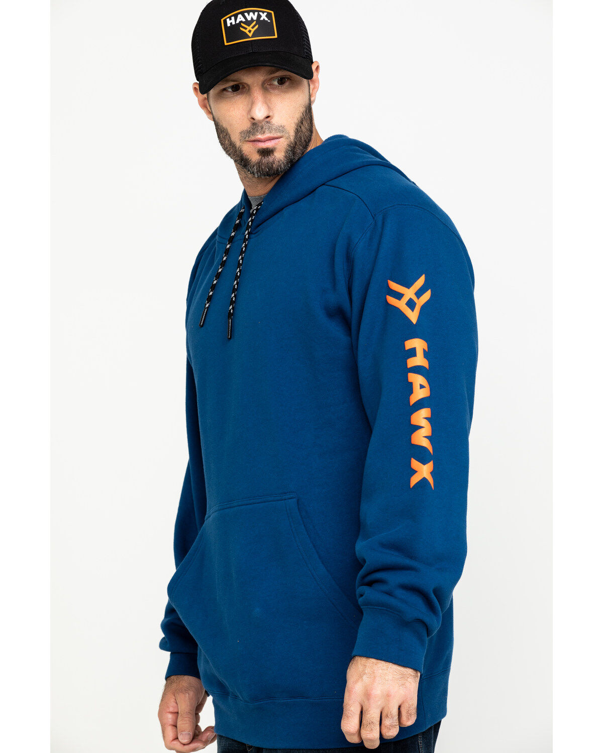 Image #3 - Hawx Men's Logo Sleeve Performance Fleece Hooded Work Sweatshirt, Blue, hi-res