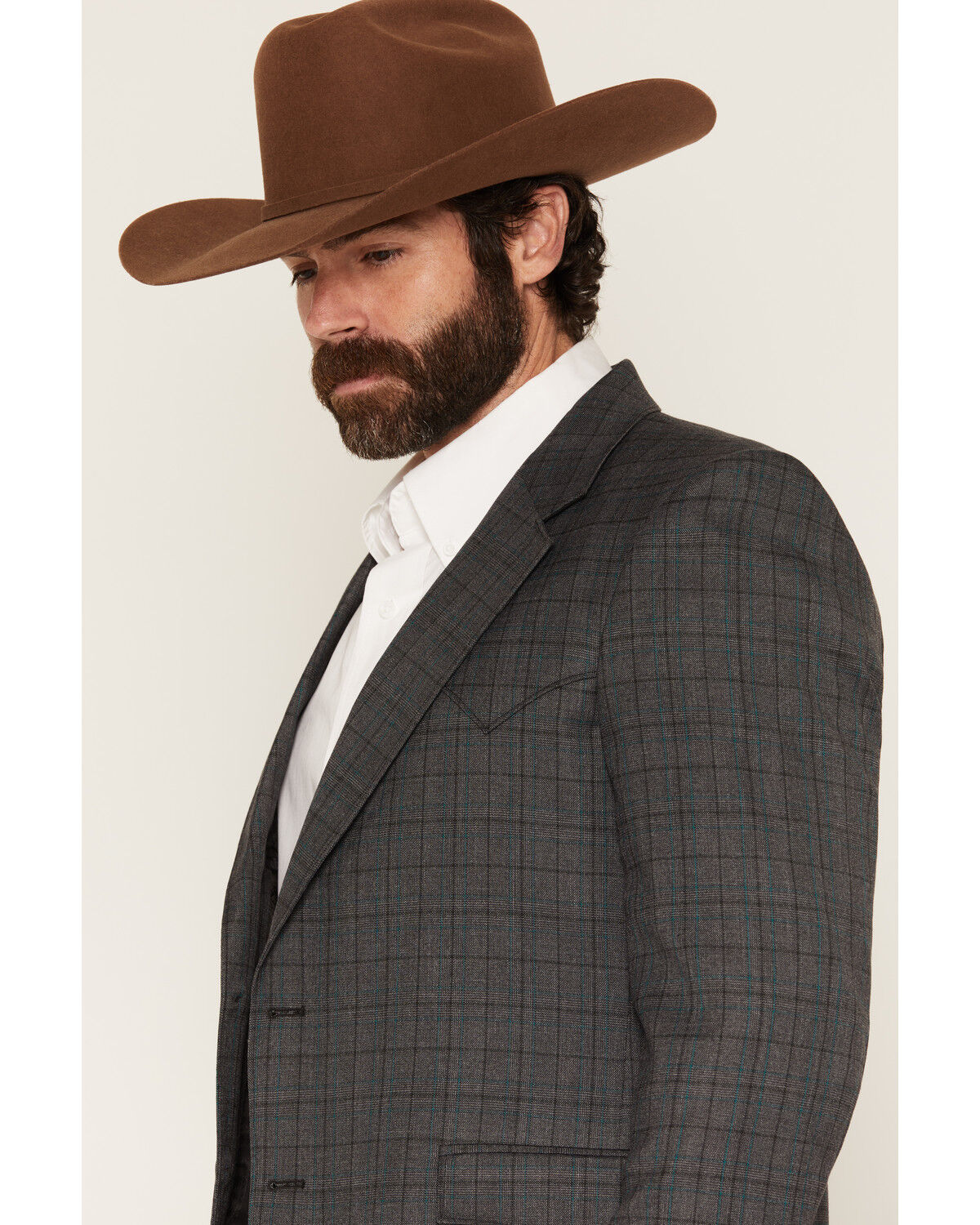 Image #2 - Circle S Men's Lubbock Plaid Print Button-Down Sportcoat, Charcoal, hi-res