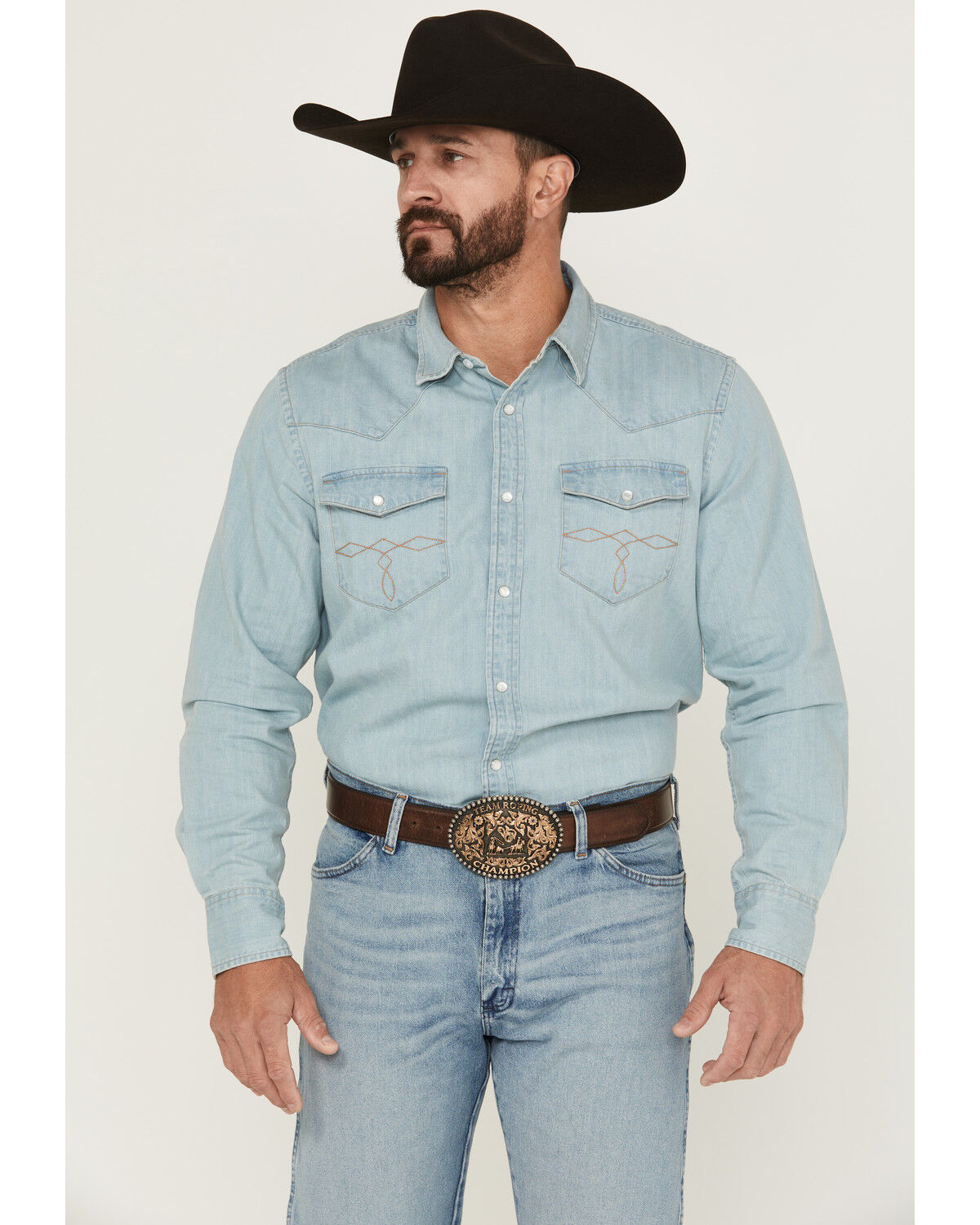 Image #1 - Cody James Men's Frosty Light Wash Long Sleeve Snap Denim Western Shirt, Light Wash, hi-res