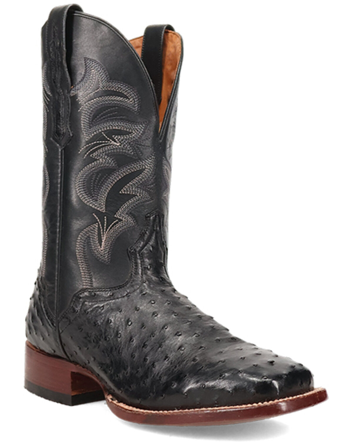 Image #1 - El Dorado Men's Handmade Full Quill Ostrich Stockman Boots - Broad Square Toe, Black, hi-res