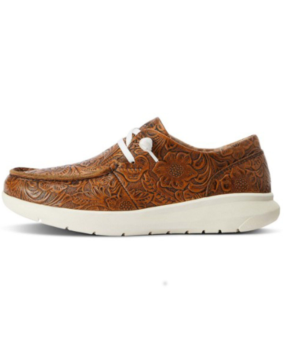 Image #2 - Ariat Women's Floral Embossed Casual Hilo Shoe - Moc Toe, Brown, hi-res