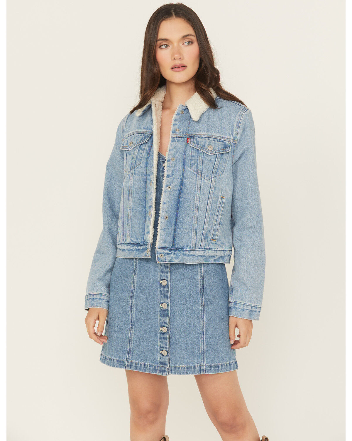 Image #1 - Levi's Women's Original Sherpa Trucker Jacket, Light Wash, hi-res
