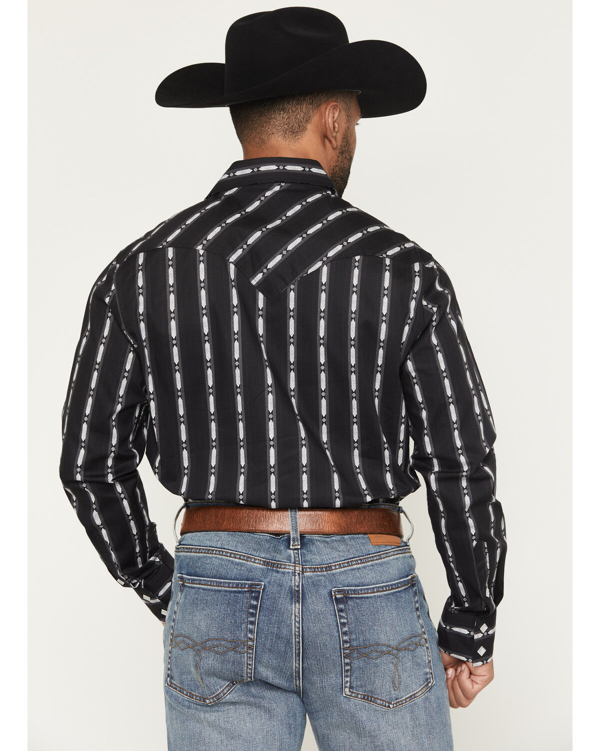 Image #4 - Rock & Roll Denim Men's Striped Print Long Sleeve Snap Stretch Western Shirt, Black, hi-res