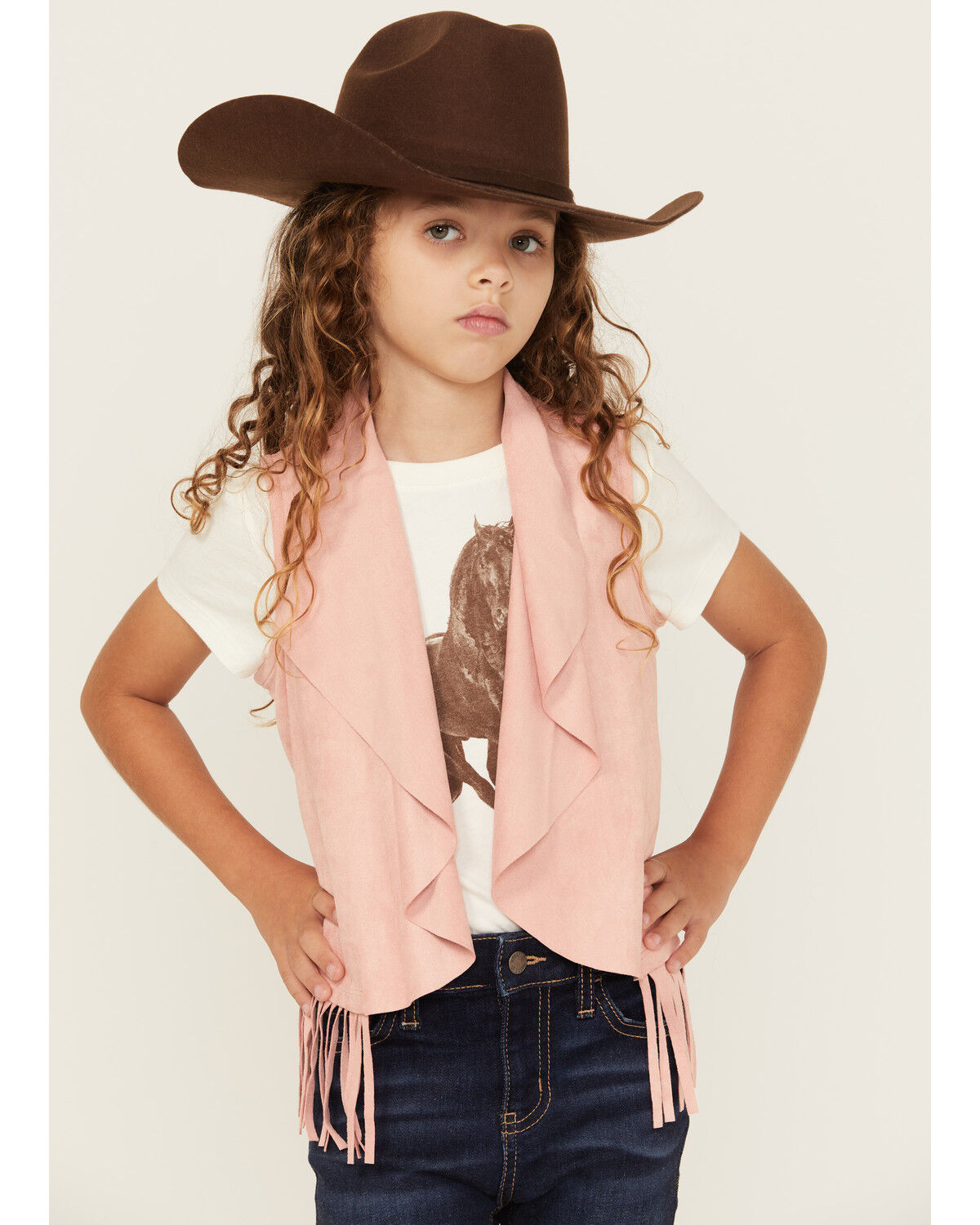Image #1 - Shyanne Girls' Cascade Fringe Vest, Light Pink, hi-res