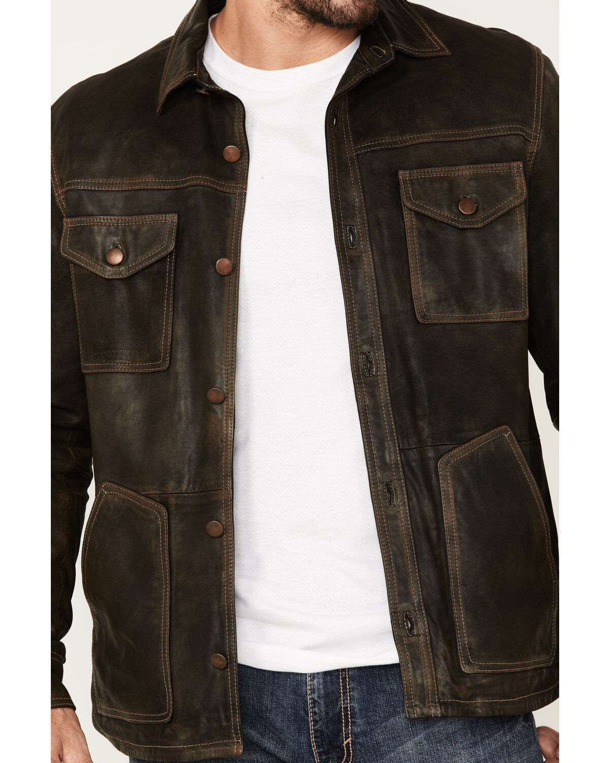 Image #3 - Scully Men's Serape Lined Leather Jacket, Chocolate, hi-res