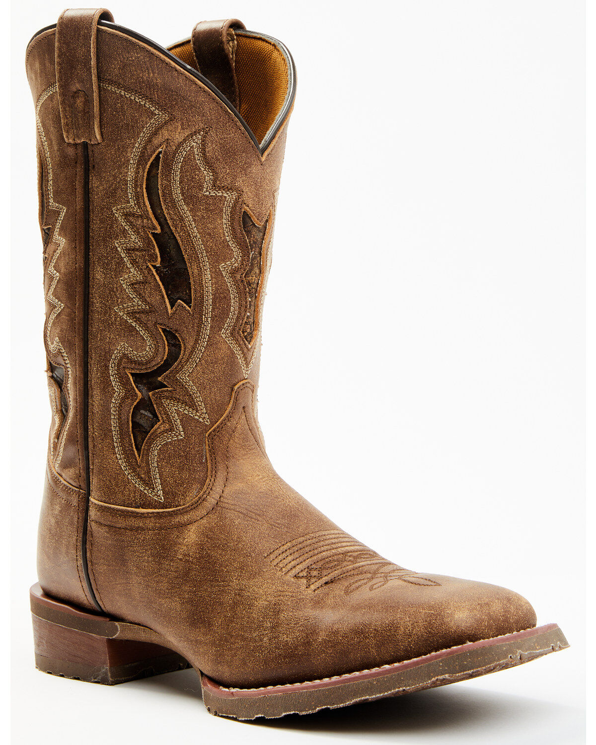 Image #1 - Laredo Men's Distressed Leather Performance Western Boots - Broad Square Toe, Tan, hi-res