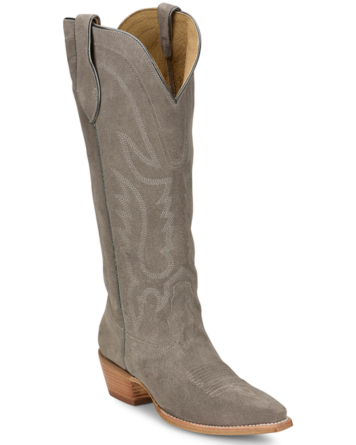 Image #1 - Tony Lama Women's Derby Liz Tall Western Boots - Snip Toe, Light Grey, hi-res